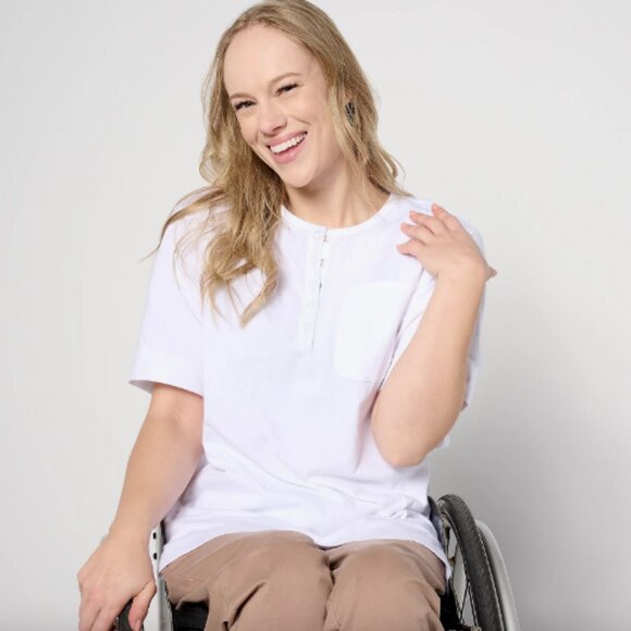 Denim & Co. Adaptive Essentials Jersey Short Sleeve Tunic , White Sz  a636355 - Picture 1 of 4